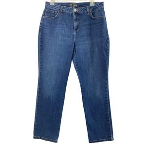 Lee Jeans Womens 12 Petite Relaxed Fit High Rise Straight Medium‎ Wash Denim